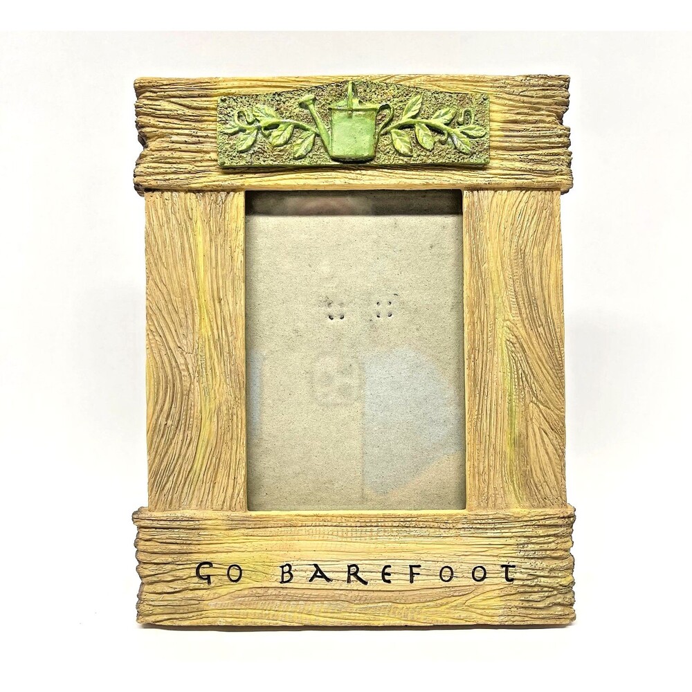 Vintage Russ Berrie 4x5 Ceramic Faux Wood and Garden Design Photo Frame-Tabletop